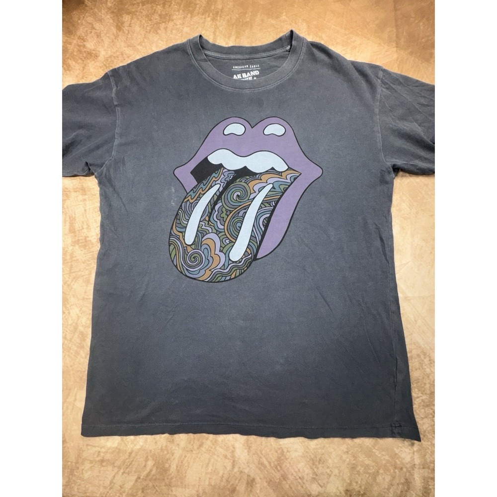 Rolling Stones Shirt Psychedelic Tongue Logo Gray Unisex Tshirt XS